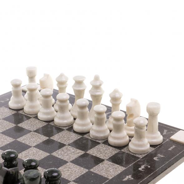 Шахматы с гравировкой &amp;quot;Турнирные&amp;quot; доска 36х36 см белый мрамор, змеевик 124607