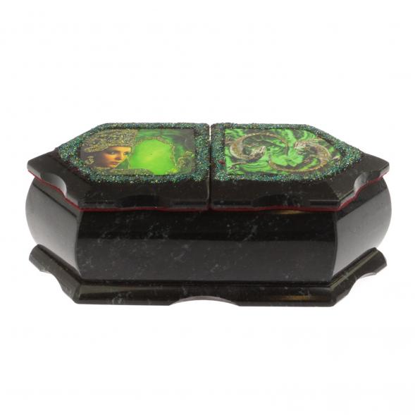 Шкатулка &amp;quot;Хозяйка медной горы / Две ящерицы&amp;quot; 20х10х7,5 см черный змеевик 125003