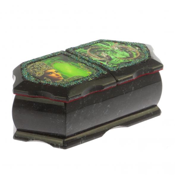 Шкатулка &amp;quot;Хозяйка медной горы / Две ящерицы&amp;quot; 20х10х7,5 см черный змеевик 125003