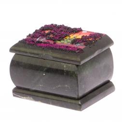 Шкатулка с росписью на крышке "Рассвет" из черного змеевика 8х6х5,5 см