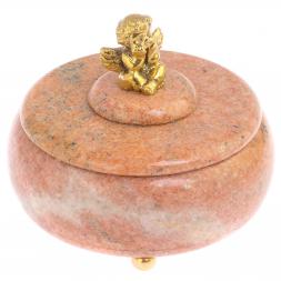 Шкатулка с декором из бронзы &amp;quot;Ангел&amp;quot; камень розовый мрамор
