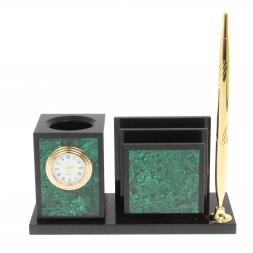 Настольная визитница из малахита 18х7,5х9 см