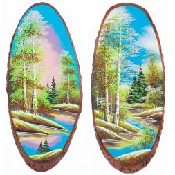 Панно на срезе дерева "Весна" вертикальное 75-80 см каменная крошка