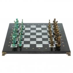 Шахматы "Александр Макендонский" фигуры бронза / патина доска 36х36 см серый мрамор