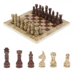 Шахматы "Сувенирные" из камня оникс, ракушечник 20х20 см