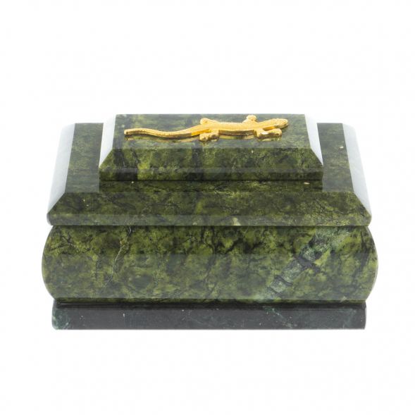 Шкатулка прямоугольная с ящерицей из змеевика 10,5х6,5х6 см 128968