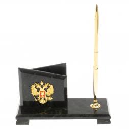 Визитница настольная с гербом РФ &amp;quot;Мини 3&amp;quot; камень змеевик