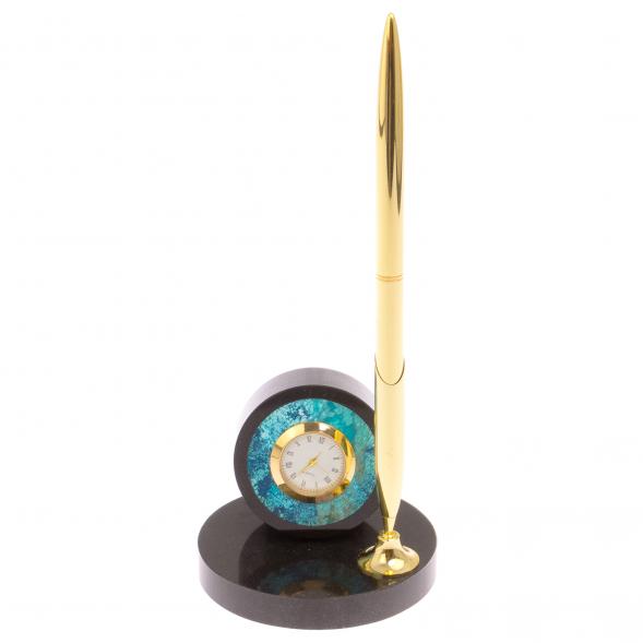 Часы настольные с ручкой камень хризоколла 125665