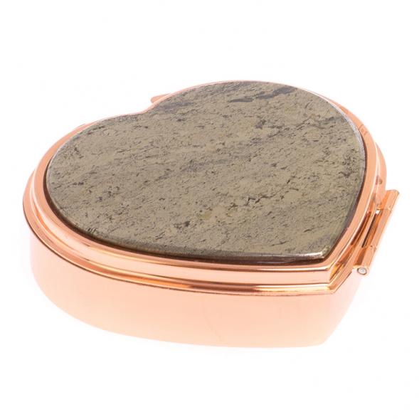 Таблетница &amp;quot;Сердце&amp;quot; на 3 отделения камень пирит цвет красное золото 126184