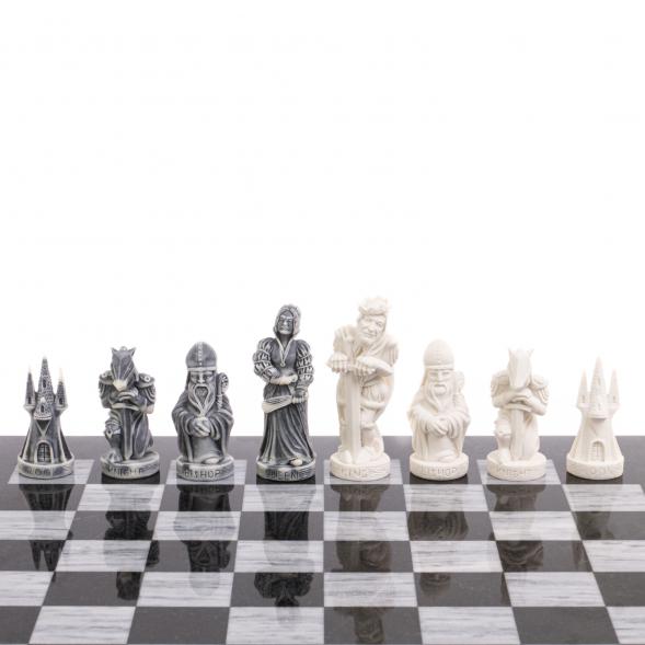 Шахматы &amp;quot;Средневековье&amp;quot; доска 40х40 см из серого мрамора и змеевика 126492