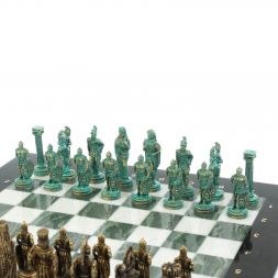 Шахматы &amp;quot;Александр Макендонский&amp;quot; фигуры бронза / патина мрамор змеевик 36х36 см