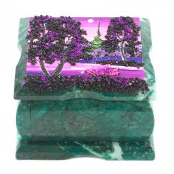 Шкатулка змеевик рисунок Рассвет 10х10х6,5 см