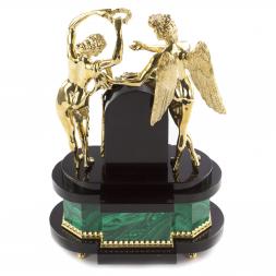 Декоративные часы из малахита и бронзы &amp;quot;Амур и Психея&amp;quot;