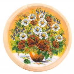 Панно на дереве &amp;quot;Букет ромашек&amp;quot; 50 см рисунок каменная крошка