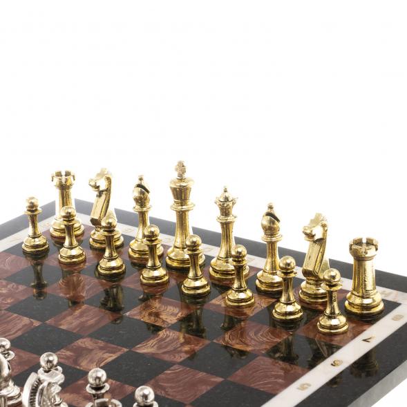 Шахматы из камня &amp;quot;Стаунтон&amp;quot; доска 40х40 см лемезит фигуры металл 124546