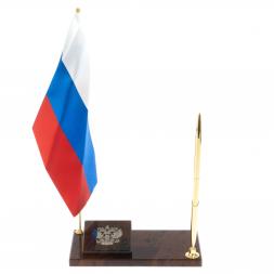 Флаг России с гербом РФ ручкой из коричневого обсидиана