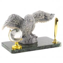 Подставка под ручку "Полярная сова" мрамолит змеевик