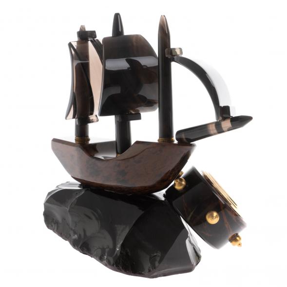 Настольные часы &amp;quot;Парусник&amp;quot; коричневый обсидиан 122928