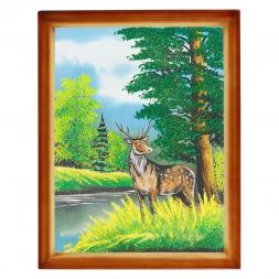 Картина &amp;quot;Олень&amp;quot; багет дерево 36х46 см, каменная крошка