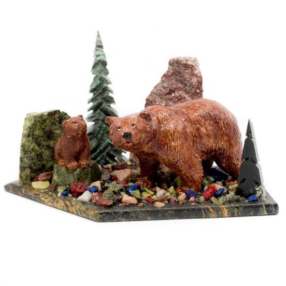 Сувенир &amp;quot;Медведица с медвежонком&amp;quot; из змеевика 116450