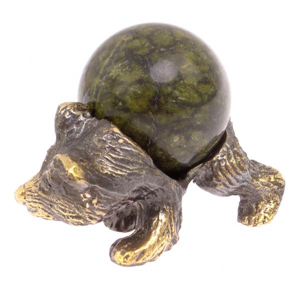 Статуэтка из бронзы &amp;quot;Медведь с шаром&amp;quot; камень змеевик 125591