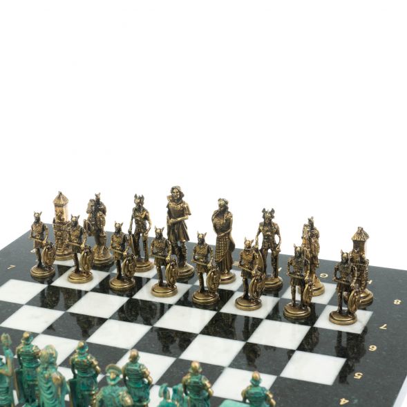 Шахматы &amp;quot;Римляне против Галлов&amp;quot; фигуры бронза / патина 36х36 см мрамор 128372
