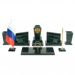 Письменный набор "Бюрократ" камень змеевик с гербом РФ