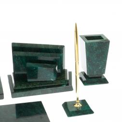 Письменный набор "Бюрократ" камень змеевик с гербом РФ