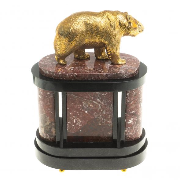 Часы из натурального камня с бронзовым литьем &amp;quot;Медведь&amp;quot; 113068