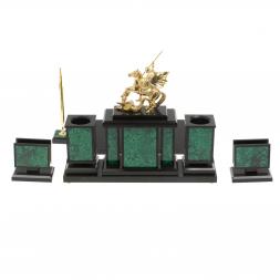Настольный набор "Георгий Победоносец" из малахита