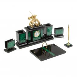Настольный набор "Георгий Победоносец" из малахита