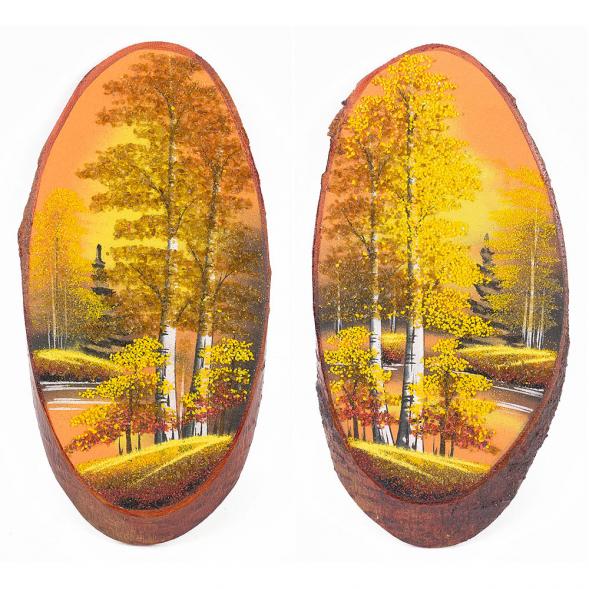 Панно на срезе дерева &amp;quot;Золотая осень&amp;quot; вертикальное 30-35 см каменная крошка 112236