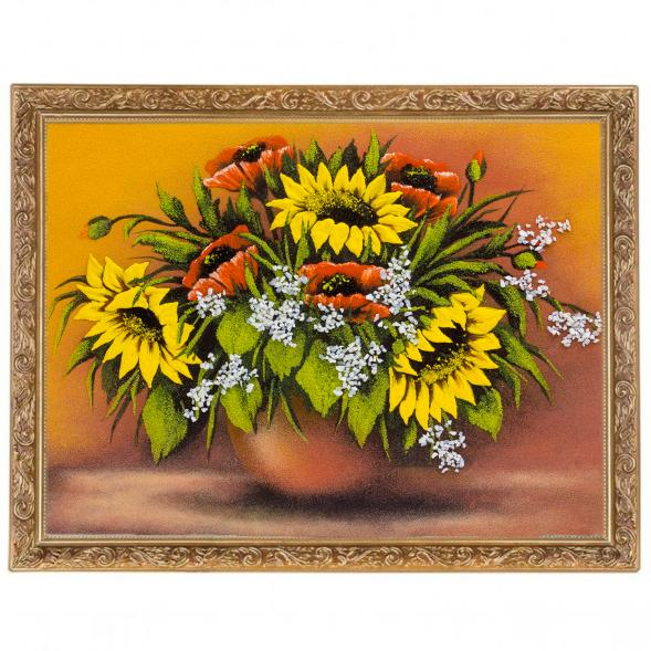 Картина &amp;quot;Натюрморт подсолнухи&amp;quot; багет 36х46 см, рисунок каменная крошка 112478