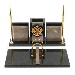 Настольный набор &amp;quot;Офисный&amp;quot; с гербом РФ камень бежевый мрамор