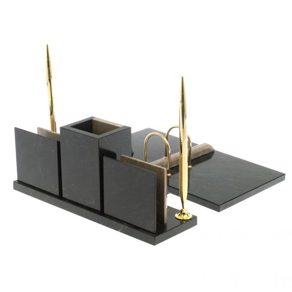 Настольный набор &amp;quot;Офисный&amp;quot; с гербом РФ камень бежевый мрамор 127583