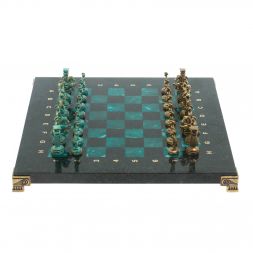 Шахматы &amp;quot;Римские воины&amp;quot; фигуры бронза / патина 28х28 см из змеевика