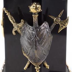 Каминные часы &amp;quot;Георгий Победоносец&amp;quot; из малахита и бронзы в кейсе