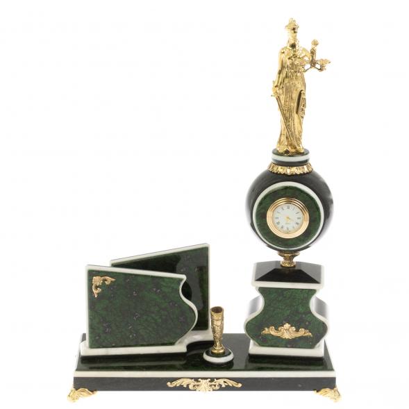 Настольный набор с визитницей &amp;quot;Фемида&amp;quot; змеевик 129887