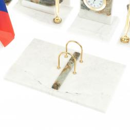 Письменный прибор с гербом и флагом России камень мрамор, офиокальцит