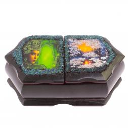 Шкатулка из змеевика &amp;quot;Хозяйка медной горы зимний пейзаж&amp;quot; 20х10х7,5 см