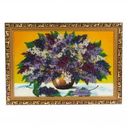 Картина из каменной крошки "Букет сирени" 40х60 см багет желтый фон