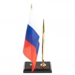 Подставка под ручку с флагом РФ из тигрового глаза 10х7х25 см