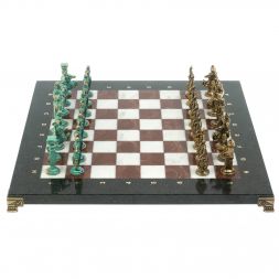 Шахматы "Римляне против Галлов" фигуры бронза / патина 36х36 см мрамор лемезит