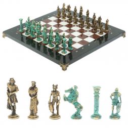 Шахматы "Римляне против Галлов" фигуры бронза / патина 36х36 см мрамор лемезит
