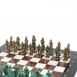 Шахматы "Римляне против Галлов" фигуры бронза / патина 36х36 см мрамор лемезит