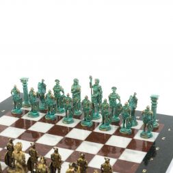 Шахматы "Римляне против Галлов" фигуры бронза / патина 36х36 см мрамор лемезит