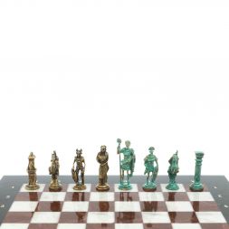 Шахматы "Римляне против Галлов" фигуры бронза / патина 36х36 см мрамор лемезит