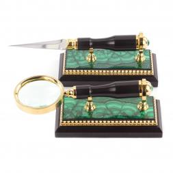 Настольный набор &amp;quot;Лев&amp;quot; малахит