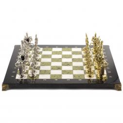 Шахматы из камня с металлическими фигурами &amp;quot;Русь&amp;quot; доска 40х40 см мрамор и змеевик