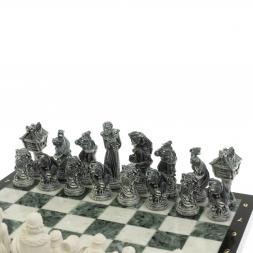 Шахматы &amp;quot;Русские сказки&amp;quot; доска 40х40 см мрамор / шабровский змеевик